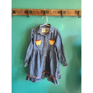 Vintage Gitano Teddy Bear Denim Dress Size girls 6 vintage button front 80s 90s
